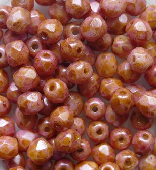 FP1-04-02020-65307 Snow White Pink Orange Lazura Czech Glass Facet Firepolish 4mm color 02020-65307