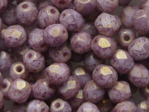 FP1-04-02020-84010-15496 Snow White Matte Terracotta Purple Czech Glass Facet Firepolish 4mm 50 stuks