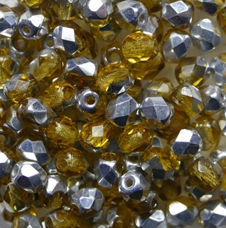 FP1-04-10070-27001Topaz Half Labrador Czech Glass Facet Firepolish 4mm color 10070-27001