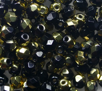 FP1-04-23980-26441 Jet Amber Czech Glass Facet Firepolish 4mm color 23980-26441