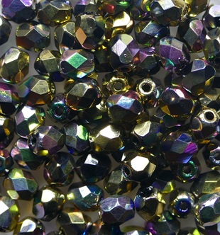 FP1-04-23980-98549 Jet California Green Czech Glass Facet Firepolish 4mm color 23980-98549