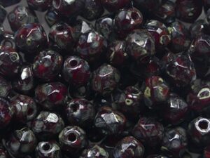FP1-04-91260-43400 Dark Opal Red Silver Picasso Czech Glass Facet Firepolish 4mm 50 stuks