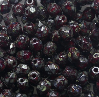 FP1-04-91260-43400 Dark Opal Red Silver Picasso Czech Glass Facet Firepolish 4mm color 91260-43400
