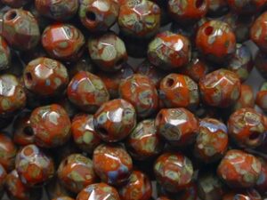 FP1-04-93130-86800 Opaque Orange Travertin Czech Glass Facet Firepolish 4mm 50 stuks