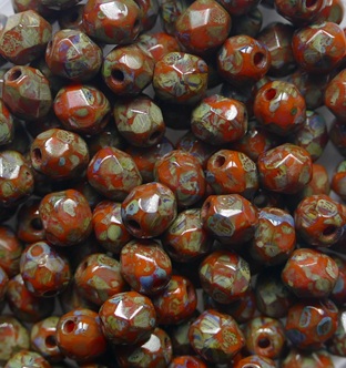 FP1-04-93130-86800 Opaque Orange Travertin Czech Glass Facet Firepolish 4mm color 02020-86800