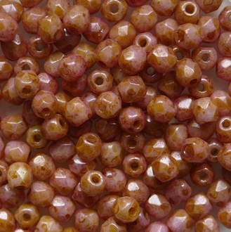 FP1-03-03000-64307 Chalk White Pink Orange Lazura Czech Glass Facet Firepolish 3 mm color 03000-65307