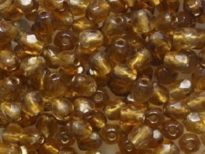 FP1-03-10230-68106 Smoked Topas Gold Lined Czech Glass Facet Firepolish 3mm 50 stuks