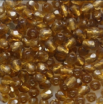 FP1-03-10230-68106 Smoked Topas Gold Lined Czech Glass Facet Firepolish 3 mm color 10230-68106