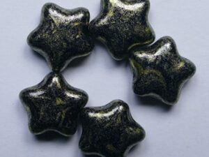 0010556 Jet Gold Touched Star Glass Bead 12 mm 15 Pc.