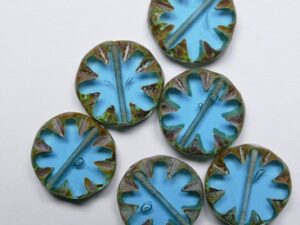0090525 Aquamarine Picasso Table Cut Sun Bead 14 mm 4 Pc.