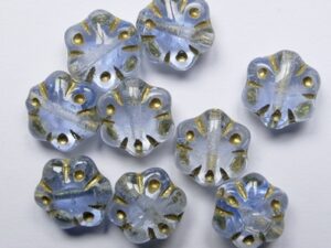 0090526 Light Sapphire Melee Gold Washed Folklore Flower Bead 11 mm 5 Pc.