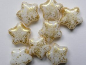 0140310 White Alabaster Gold Splash Star Glass Bead 12 mm 15 Pc.