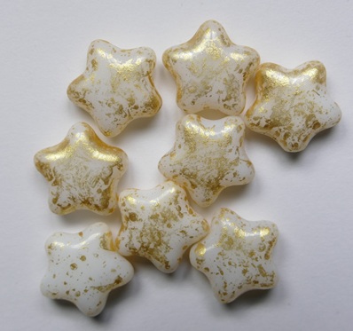 0140310 White Alabaster Gold Splash Star Bead 12 mm color 02010-94401