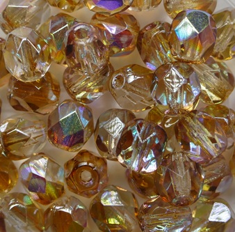 fp1-06-00030-98532 Crystal Brown Rainbow Czech Glass Facet Firepolish 6 mm color 00030-98532