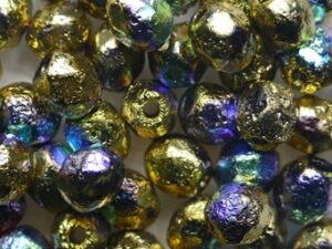 FP1-06-00030-98557 Crystal Full Etched Glittery Amber Czech Glass Facet Firepolish 6 mm 25 stuks