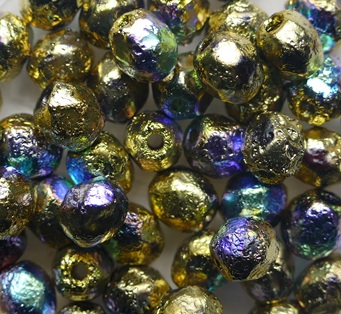 fp1-06-00030-98557 Crystal Full Etched Glittery Amber Czech Glass Facet Firepolish 6 mm color 00030-98557