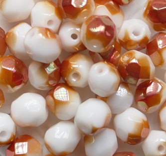 fp1-06-03000-29121 Chalk White Apricot Czech Glass Facet Firepolish 6 mm color 03000-29121