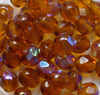 fp1-06-10090X Dark Topaz AB Czech Glass Facet Firepolish 6 mm color 10090-28701