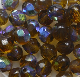 fp1-06-10220X Smoked Topaz AB Czech Glass Facet Firepolish 6 mm color 10220-28701