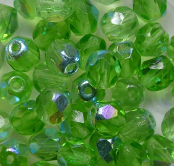fp1-06-50420X Lime green AB Czech Glass Facet Firepolish 6 mm color 50720-28701