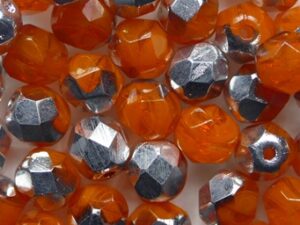 FP1-06-81260-27001 Dark Opal Orange Half Labrador Czech Glass Facet Firepolish 6 mm 25 stuks