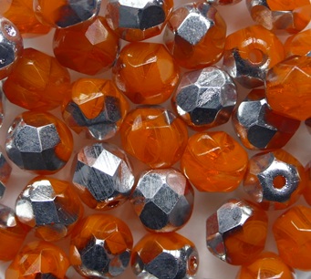 fp1-06-81260-27001 Dark Orange Opal Half Labrador Czech Glass Facet Firepolish 6 mm color 81260-27001
