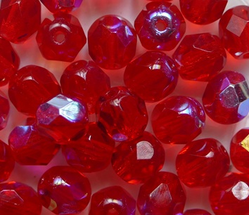 fp1-06-90070X Light Siam Ruby AB Czech Glass Facet Firepolish 6 mm color 90070-28701