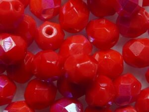 FP1-06-93200X Opaque Red AB Czech Glass Facet Firepolish 6 mm 25 stuks