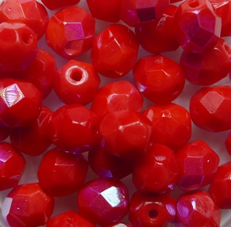 fp1-06-93200X Opaque Red AB Czech Glass Facet Firepolish 6 mm color 93200-28701