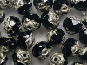 0010560 Jet Old Silver Facetted Roses Czech Glass Beads 6 mm. 12 Pc.
