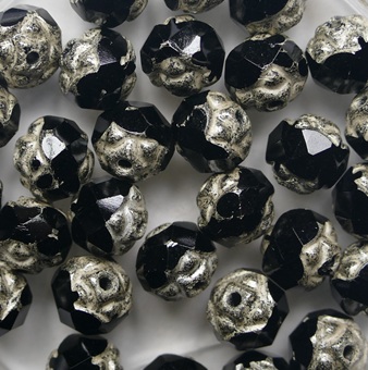 0010560 Jet Old Silver Facetted Roses Czech Glass Beads 6 mm color 23980-81002