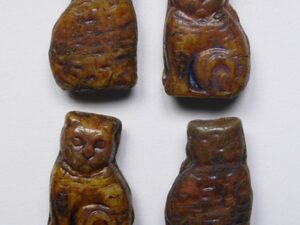 0030392 Brown-Beige-Coral Striped Travertin Cat Beads 4 Pc. - Afbeelding 1