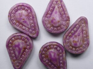 0070507 White Alabaster Travertin Pink Stone Filigree Teardrop Glass bead 14x10 mm 8 Pc.
