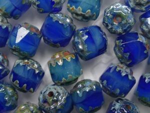 0090530 Blue Melee Travertin Facet Cathedral Beads 6 mm. 12 Pc.