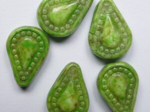 0100649 White Alabaster Travertin Green Stone Filigree Teardrop Glass bead 14x10 mm 8 Pc.