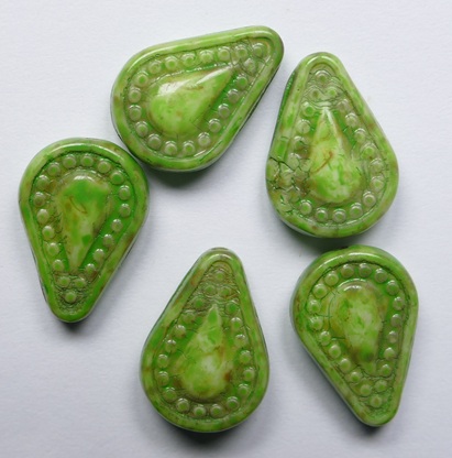0100649 White Alabaster Travertin Green Stone Filigree Teardrop Glass bead 14x10 mm color 02010-86800-33311