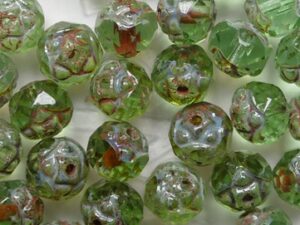 0100651 Peridot Travertin Facetted Roses Czech Glass Beads 6 mm. 12 Pc.
