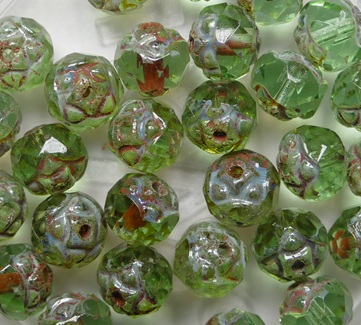 0100651 Peridot Travertin Facetted Roses Czech Glass Beads 6 mm color 50510-86805