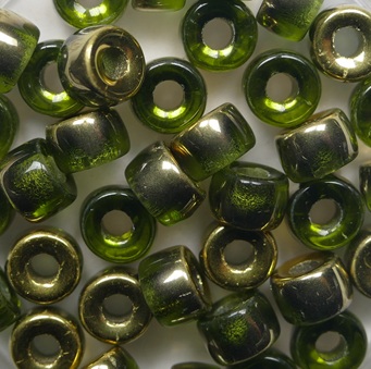 0100653 Olivine Dorado Czech Glass Roller Beads 6x4 mm color 50230-26441