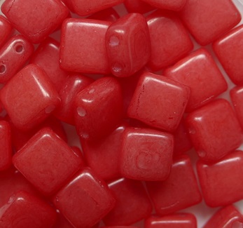 CMT-23B02 Opaque Luscious Red Czech Mates 2-hole Tile beads