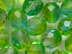 FP1-08-00030-64019 Crystal Yellow Green Colored Czech Glass Facet Firepolish 8 mm 15 stuks