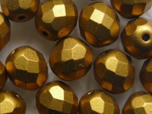 FP1-08-0174KJT Matte Metallic Antique Gold Czech Glass Facet Firepolish 8 mm 15 stuks