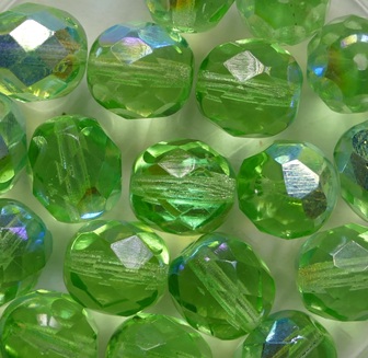 FP1-08-50510X Peridot AB Czech Glass Facet Firepolish 8 mm color 50510-28701
