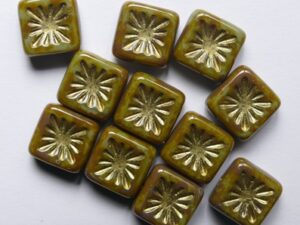 0030394 Opaque Grey Travertin Gold Washed Squared Kiwi Beads. 8 Pc.