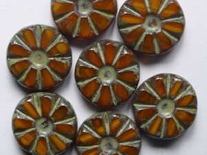 0060153 Orange Opal Travertin Table Cut Sunflower Bead 5 Pc.
