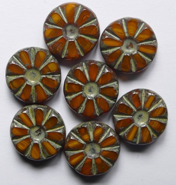 0060153 Orange Opal Travertin Table Cut Sunflower Bead color 81260-86800