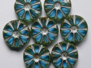 0090531 Aquamarine Travertin Silver Washed Table Cut Sunflower Bead 5 Pc.