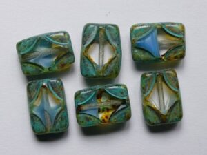 0090532 Opal Aqua Crystal Travertin Turquoise Washed Table Cut Window Rectangle Bead 4 Pc.