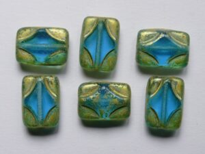 0090533 Aquamarine Gold Shine Table Cut Window Rectangle Bead 4 Pc.