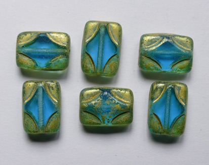 0090533 Aquamarine Gold Shine Table Cut Window Rectangle Bead 12x8 mm color 60020-86720